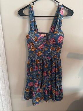 Free People Blue Floral Mini Dress with Multicolor Blooms